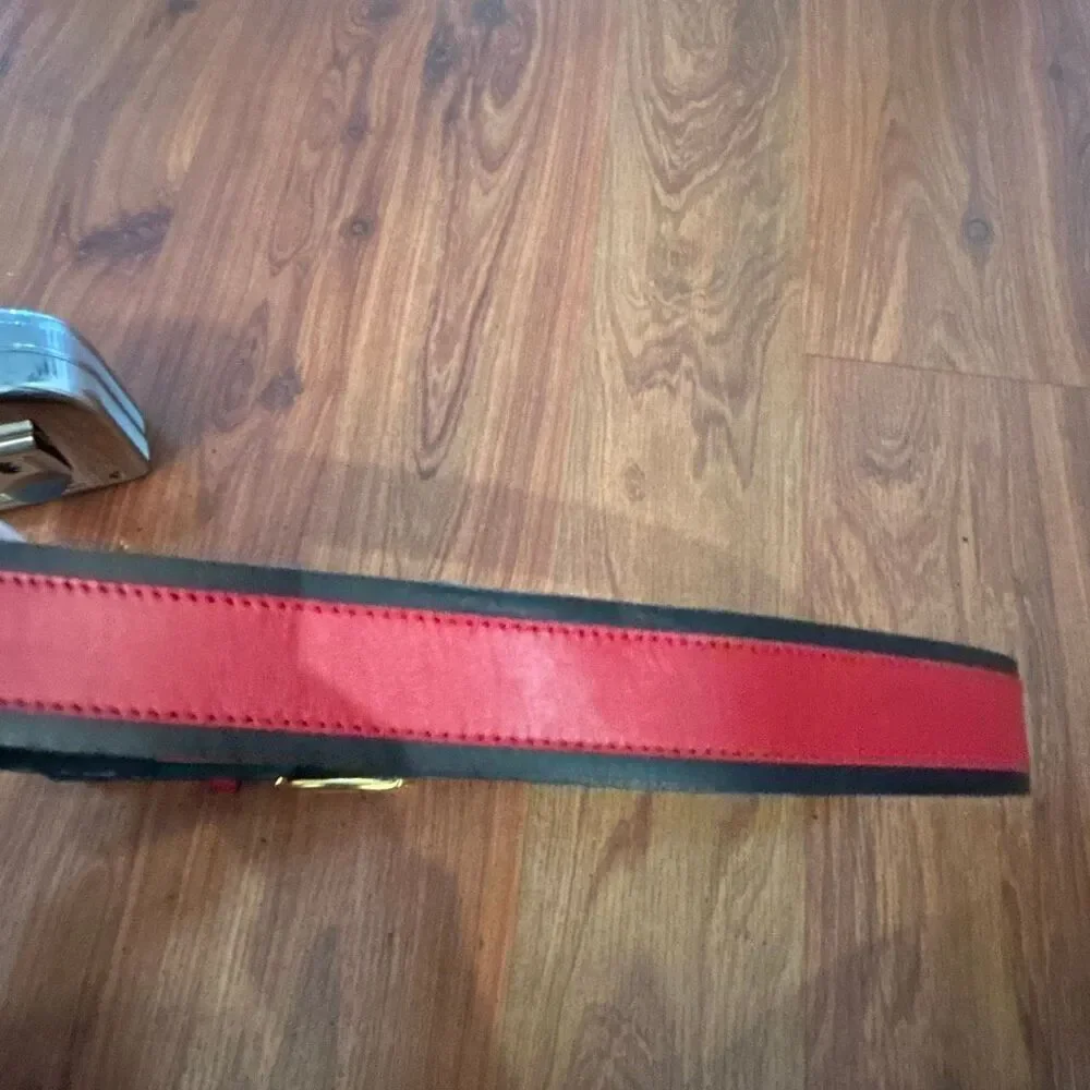 Vintage made in Germany red and black leather belt gold buckle s